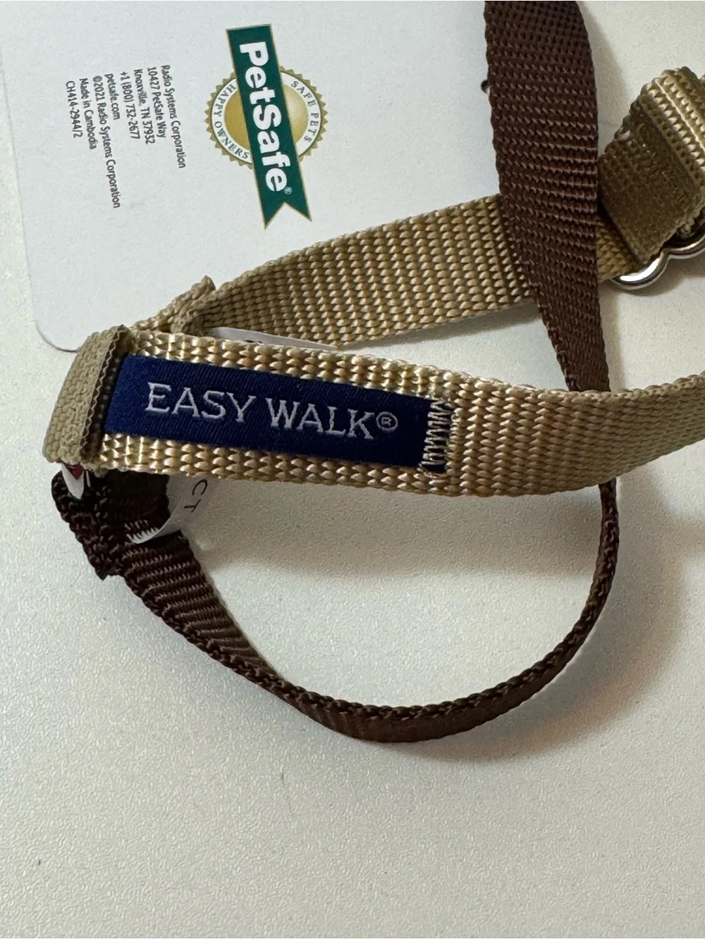 Tan and Brown Dog Harness with Metal D-Ring-  Medium